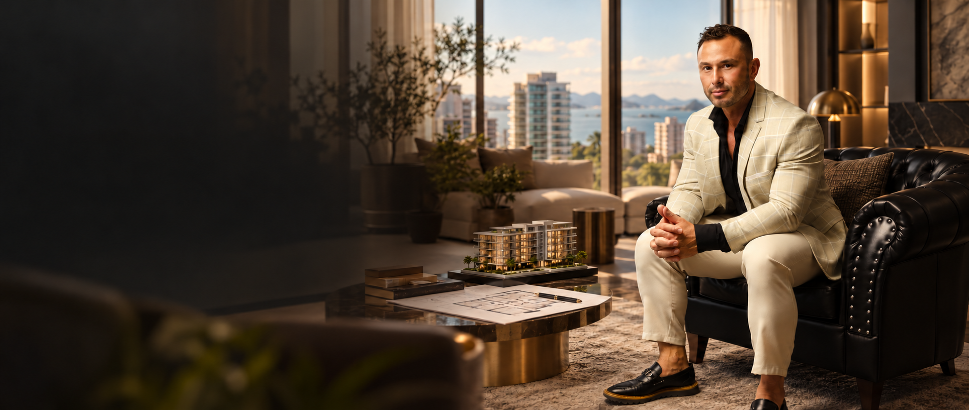 Renato Victor em lounge com vista para o litoral